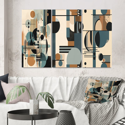«Blue and Black Geometric Shadows», 3 pièces sur toile