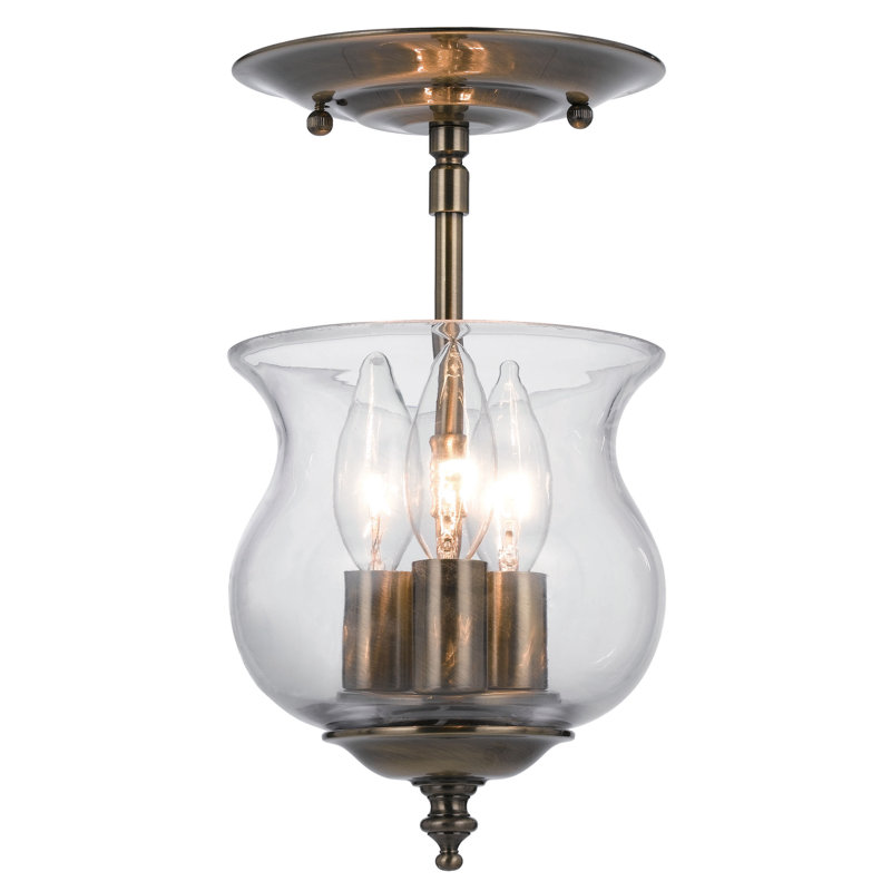 Plafonnier semi-encastré 3 lumières 6,5 po Maralyn, Laiton antique