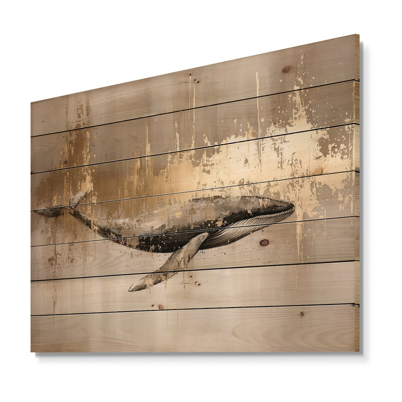 Aquarelle de baleines, horizon glam, baleine, impression sur bois doré sur bois de pin naturel, H 24 po x l 32 po