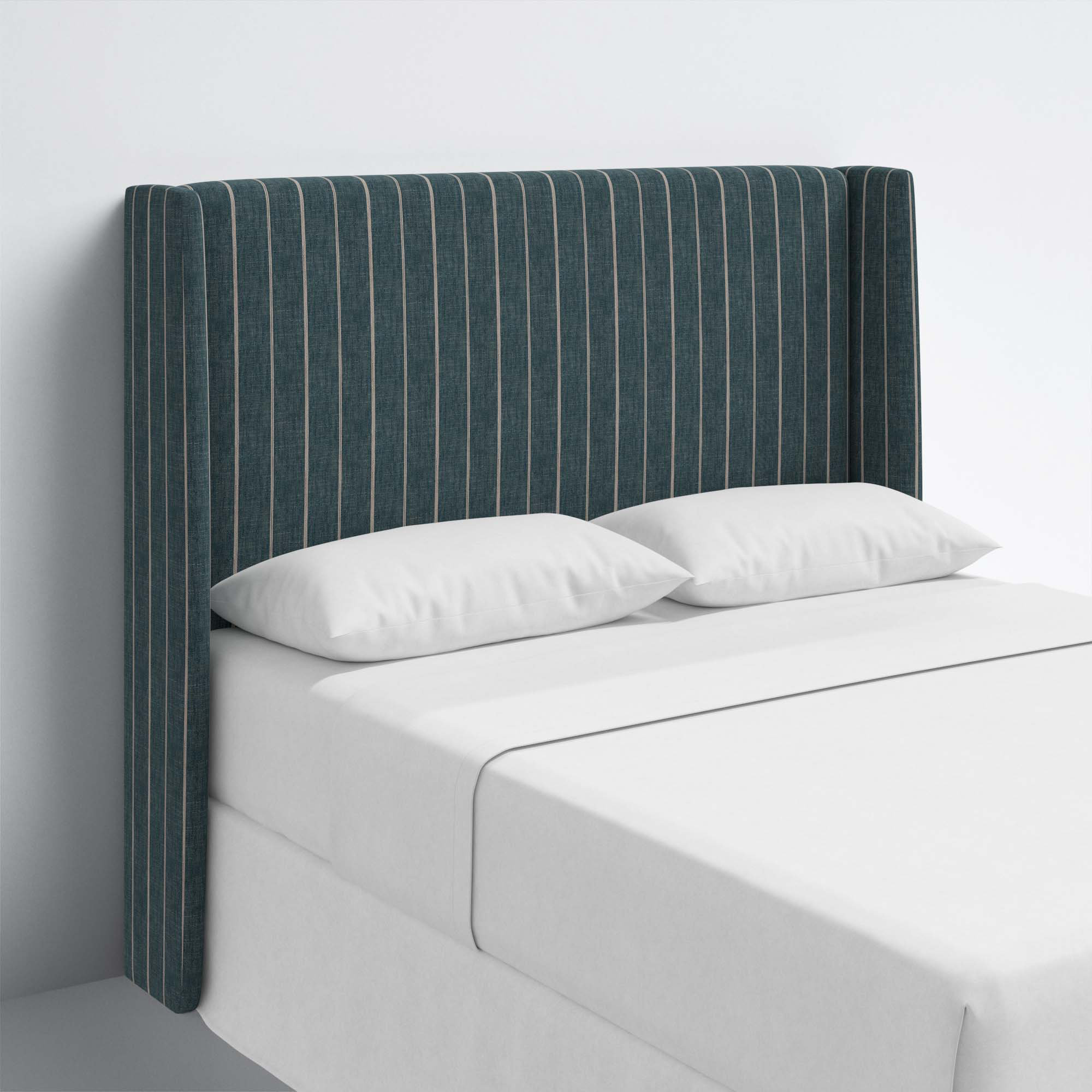 Tilly Upholstered Headboard, California King, Fritz Indigo Stripe