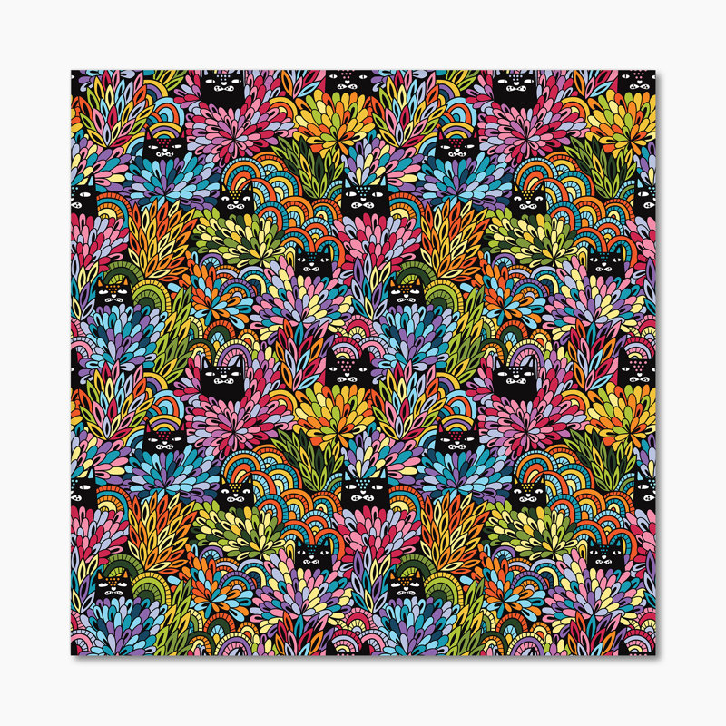 Chats noirs qui regardent les buissons - Impression sur toile, H 30 po x l 30 po, Toile tendue