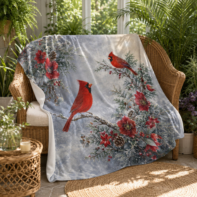 Jeté floral cardinal Crimson Winter