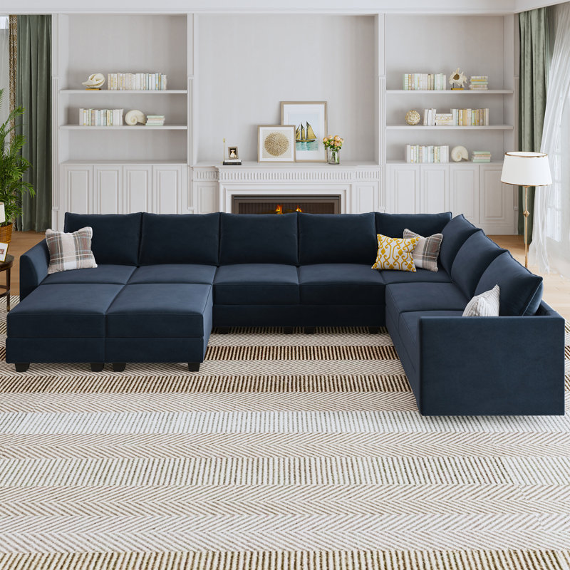Berenika Velvet Modular U-Shaped Sectional, Blue Velvet