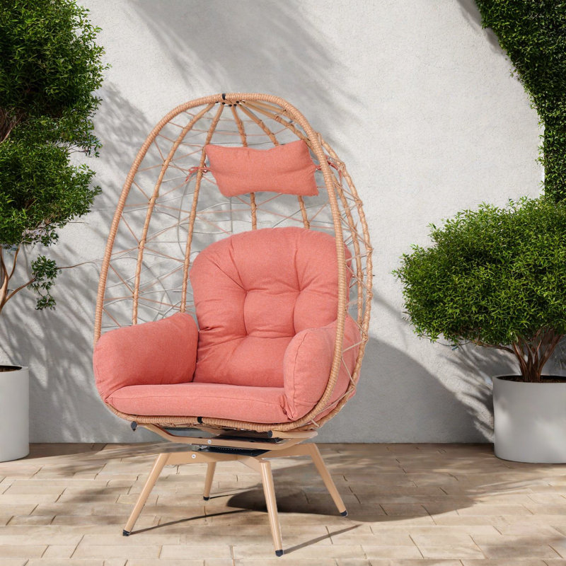 Chaises longues pivotantes de patio, chaise d'œuf en rotin en acier pour le patio à la maison