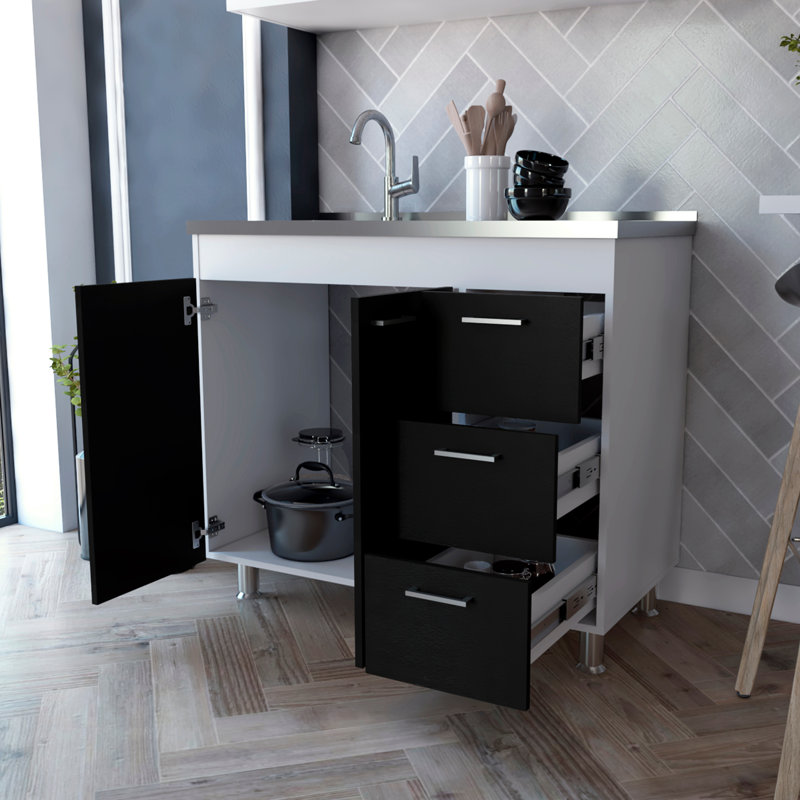 Armoire Ferretti, trois tiroirs, porte double, quatre pieds
