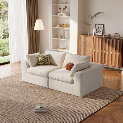 Canapé deux places inclinable sans os « Cloud Loveseat » de 200 cm, canapé modulable à assise profonde en tissu mousse bicolore doux, aucun assemblage requis pour le salon (blanc)