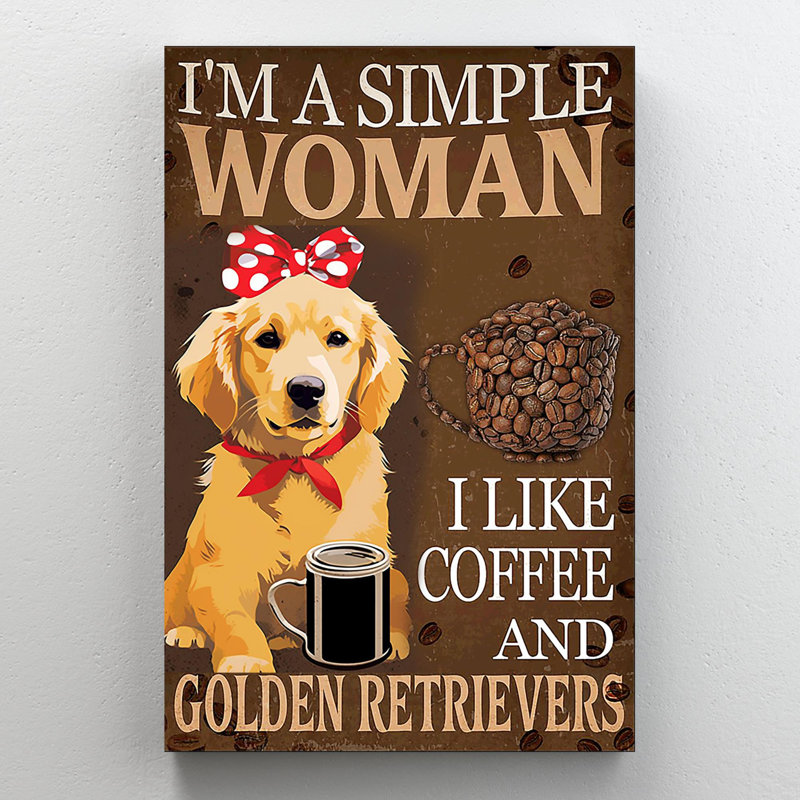 «I Like Coffee And Golden Retriever» - 1 pièce Rect I Like Coffee and Golden Retriever sur toile, impression