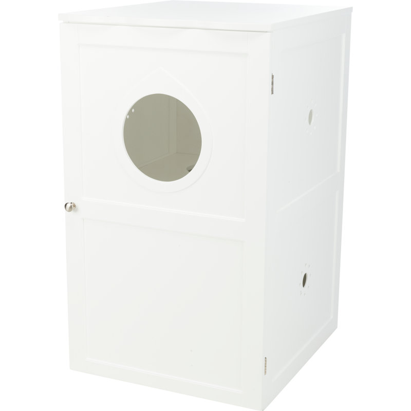 Enclos pour litière en bois à 2 étages, grande cachette et table d'appoint pour chat, Blanc