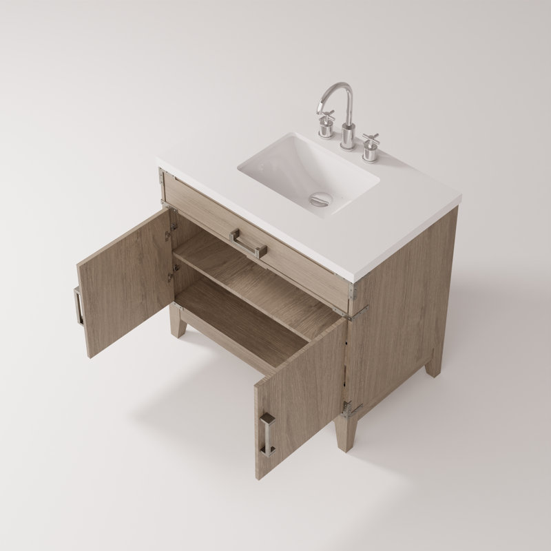 Meuble-lavabo simple avec plateau en marbre de culture, Gris