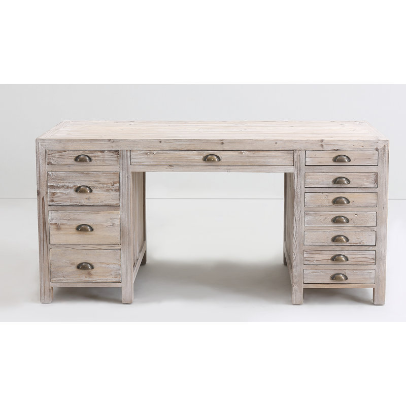 Bureau en bois massif Aahil, Pin blanchi