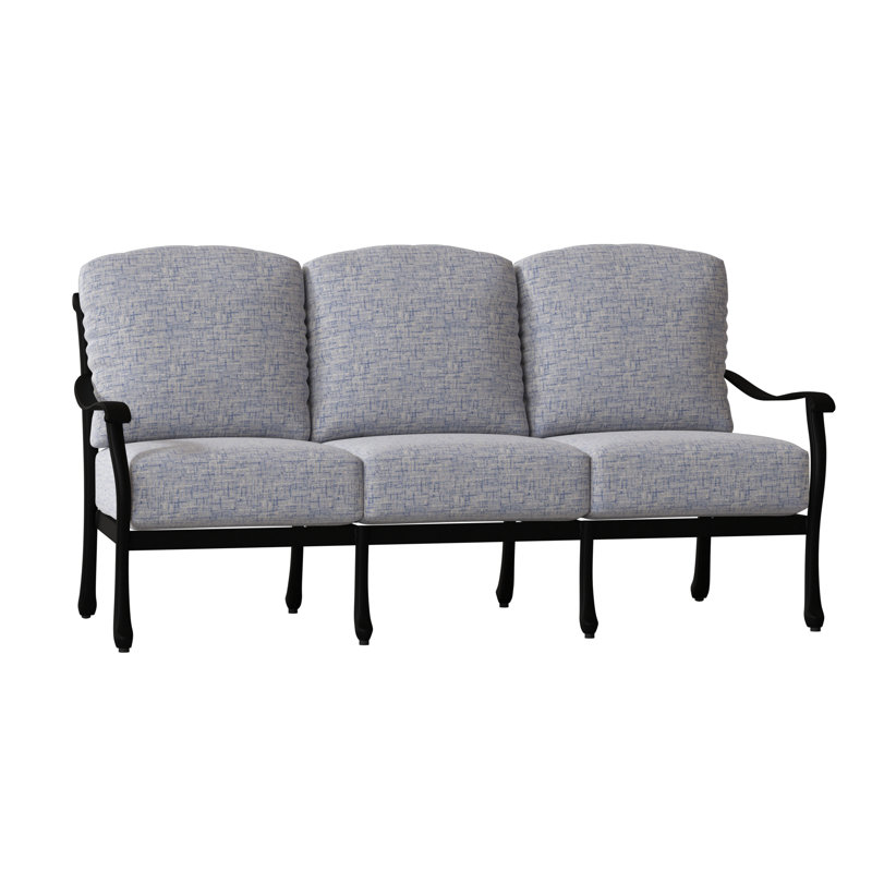 Casa 77.75'' Wide Aluminum Patio Sofa with Cushions, Textured Black, Chartres Malt Sunbrella®