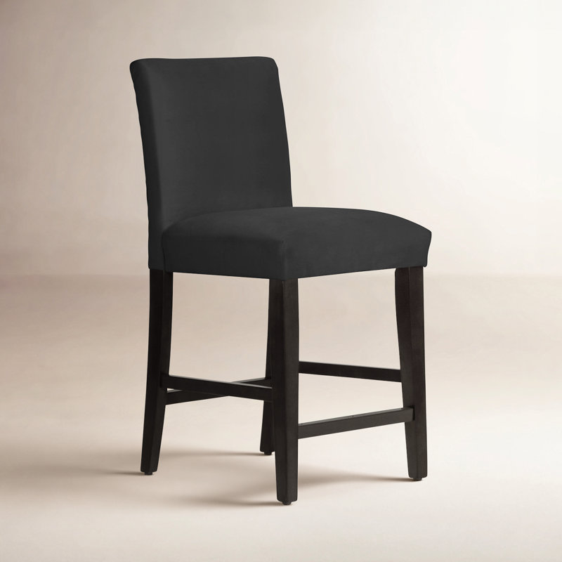 Tabouret de bar et de comptoir Hadrien, Tabouret de comptoir (siège d'une hauteur de 26 p, Velours performance noir classique