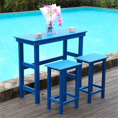 Ensemble de table et chaises de bar en PEHD pour l'extérieur, ensemble de chaises de bar Adirondack. Mobilier d'extérieur pour l'extérieur, bleu marine. Imperméable, anti-corrosif. Tout temps, pour la pelouse, pour le jardin, pour la cour, pour la piscine