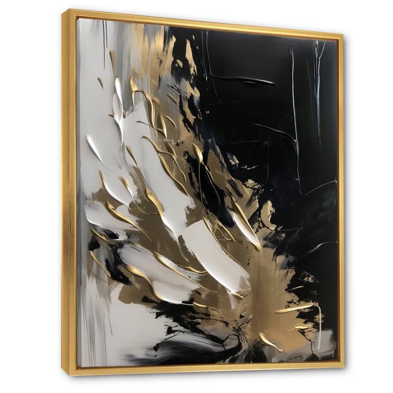 Organic Bliss Minimal Abstract Gold and Black - Art abstrait, peinture murale, H 40 po x l 30 po x P 1,5 po