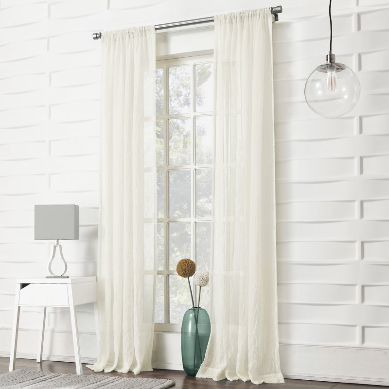 Jaklyn Crushed Texture Semi-Sheer Rod Pocket Curtain Panel, Cream, 50"W x 84"L