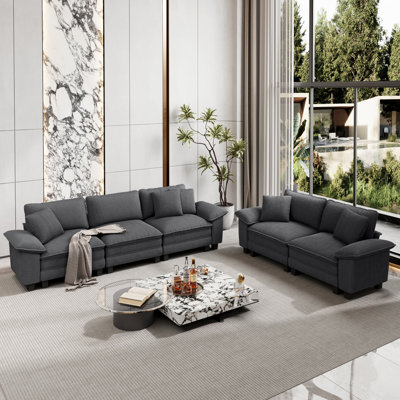 2-Piece Upholstered Living Room Set with Loveseat and Sofa - Oversized Corduroy Modular Couch
