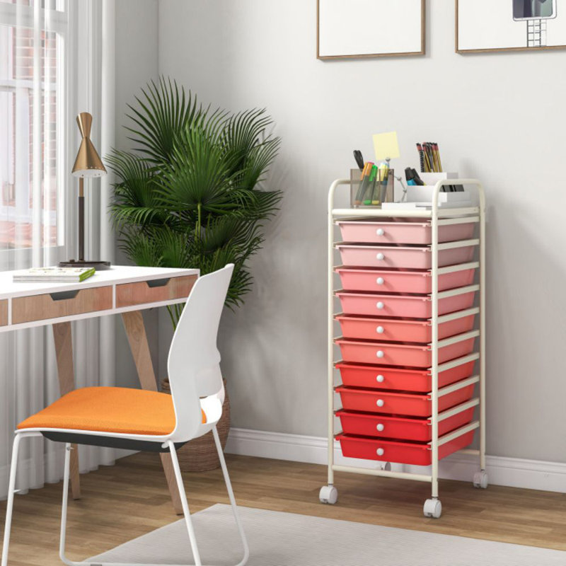 10 Drawer Rolling Storage Cart Organizer With 4 Universal Casters