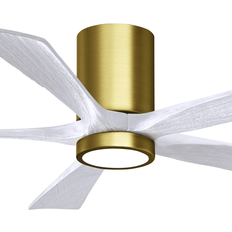 Irene Flushmount Light Kit 5 Blade LED Ceiling Fan, Brushed Brass, Matte White, 52"