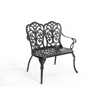 Patio Garden Bench Metal Park Bench Cast Aluminum Outdoor Furniture With Floral Rose For Patio,Park,Lawn,Yard