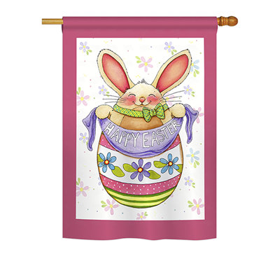Ensemble de 2 drapeaux en polyester décoratif à motif de lapin à 2 côtés oeuf