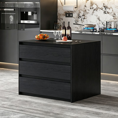 Solid Wood Kitchen Island with Sintered Stone Top Storage Cabinets