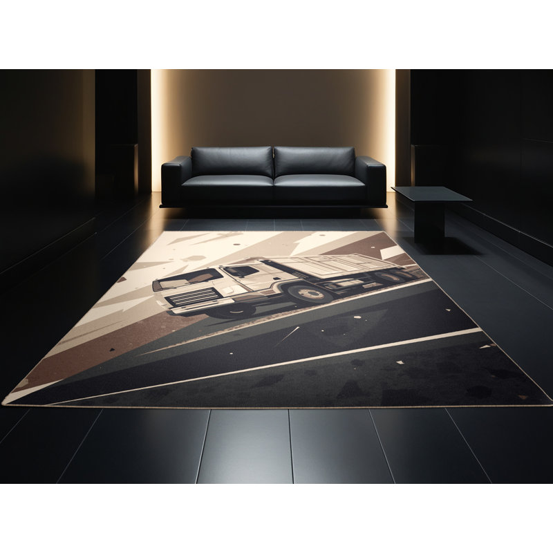 Tapis géométrique beige lavable à la machine Burkett, 8 x 10