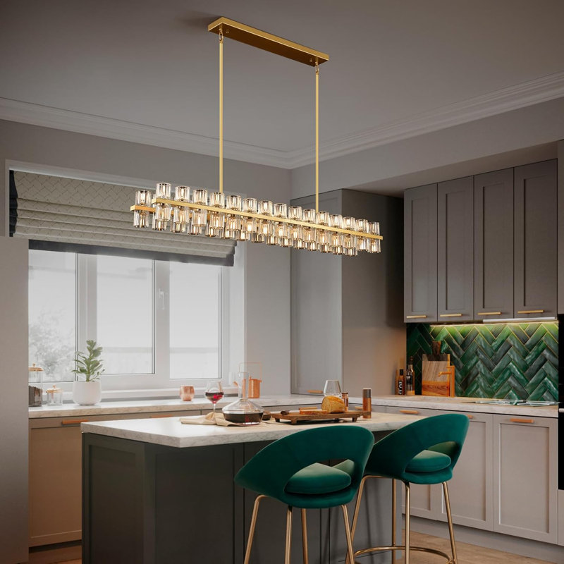 Machalik 60 - Light Dimmable Kitchen Island Rectangle Chandelier, Brass