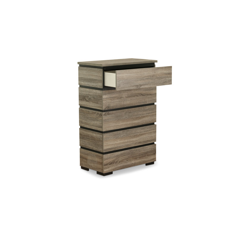 Commode à tiroirs en bois massif Jens et gris antique 