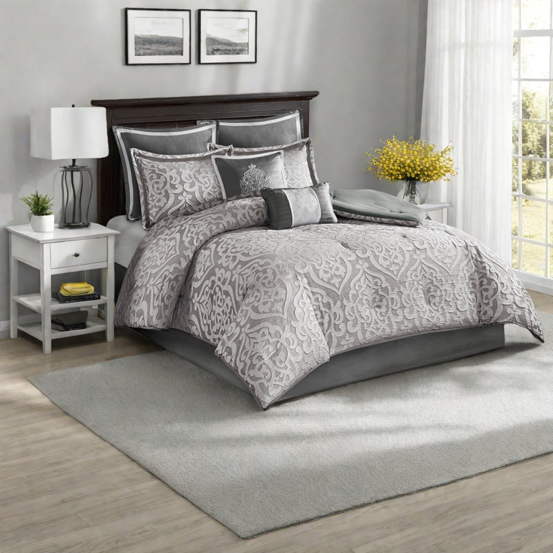 Ensembles de literie argentés de luxe, conception en jacquard de polyester durable pour les chambres élégantes