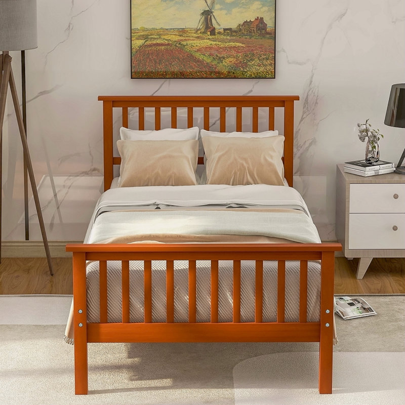 Lit plateforme en bois avec tête de lit et pied de lit, Chêne