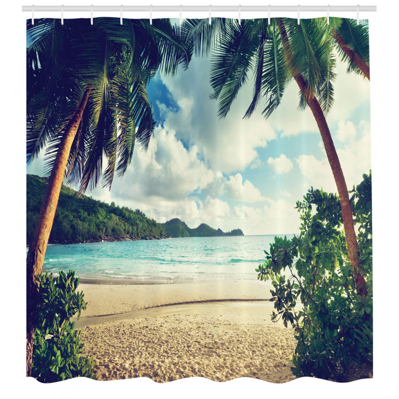Palm Tree Shower Curtain Set + Hooks, 70" H x 69" W