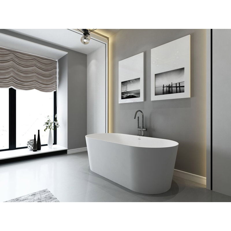67 Inch Freestanding Solid Surface Soaking Bathtub
