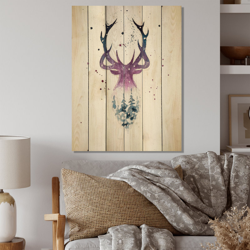 Illustration de Noël de cerfs - peinture sur bois sans cadre, H 40 po x l 30 po x P 1 po