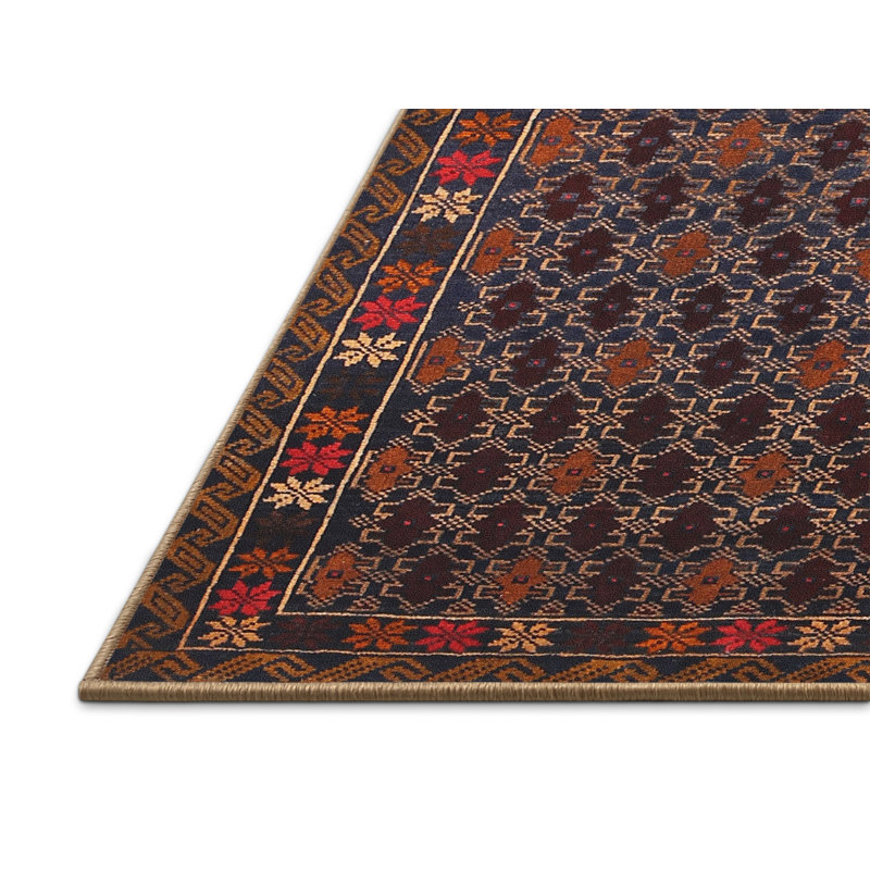 Tapis traditionnel rouge / noir, Rectangle 5 pi x 7 pi
