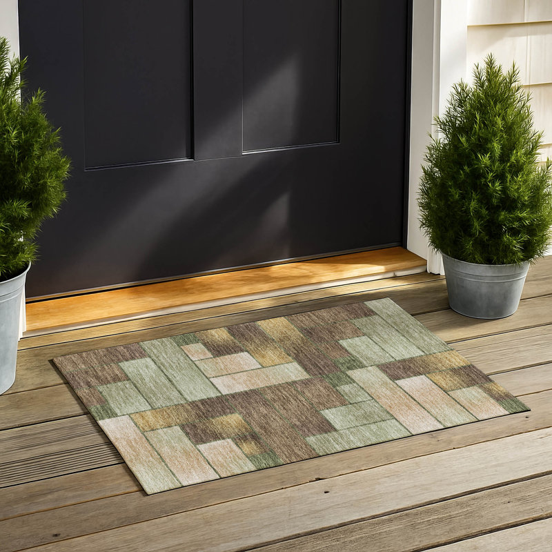 Machine Washable Indoor/Outdoor Chantille ACN2709 Geometric Rug, Olive, 1 pi 8 po x 2 pi 6 po