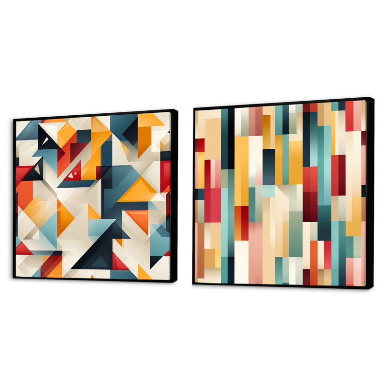 Culain - Ensemble de 2 collages carrés à formes abstraites, Cadre flottant noir, H 16 po x l 33 po