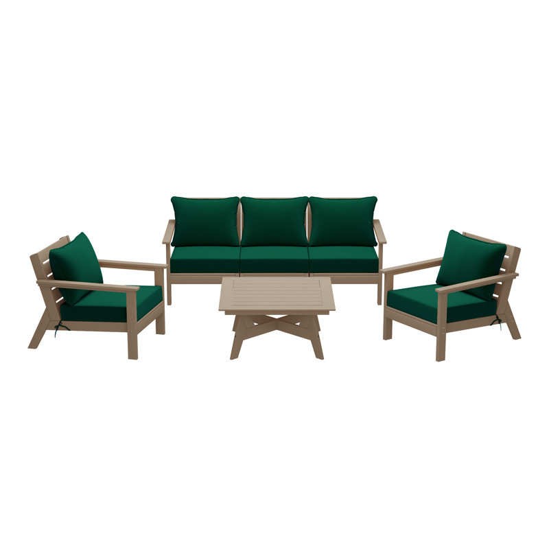 6-Piece Deep Seating Set, Light Brown, Green