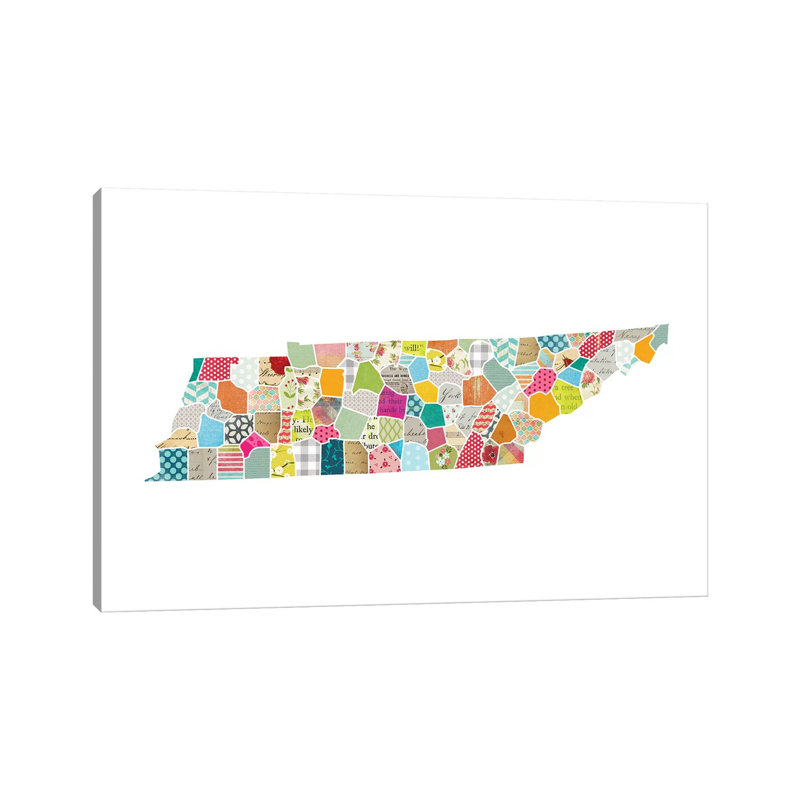 Tennessee Quilted Collage Map 1 Piece Wrapped Canvas Wall Art, 101.6 cm H x 66.04 cm W x 1.91 cm D