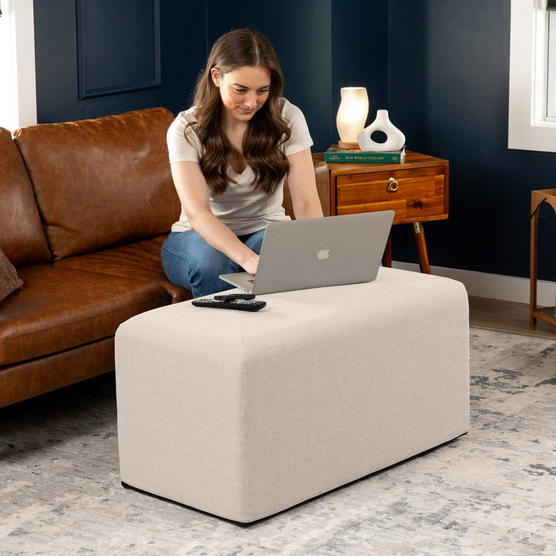 Nashla Monroe Square Foam Ottoman with Stain Resistant Performance Fabric, Mist Light Grey, 18" H x 18" W x 36" D