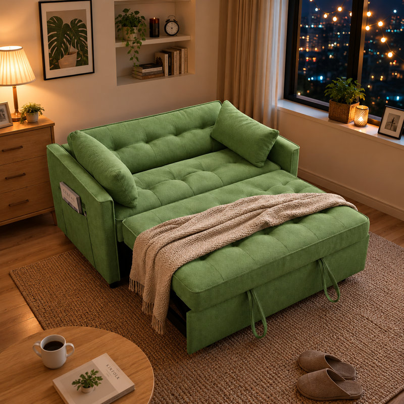 Canapé-lit convertible de 140 cm avec ports USB et dossier réglable, canapé-lit pliable, Vert