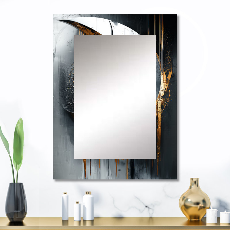 Black And Gold Abstract Shapes And Lines II - Abstract Shapes Unique Wall Mirror Decor, Modern Large Mirror, Printed Metal Art