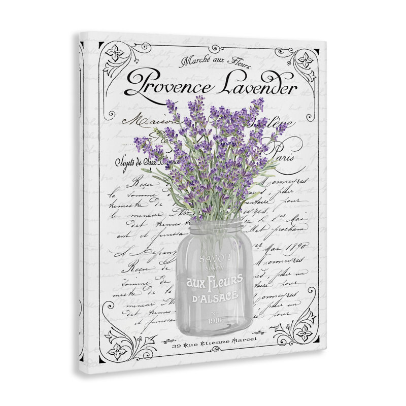 Lavender Sprigs French Script Canvas Wall Art 16x20