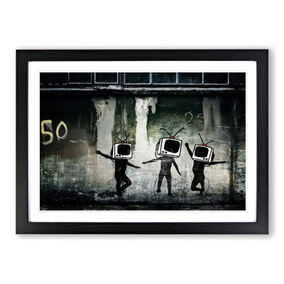TV Heads Graffiti by Banksy Framed - Framed Print