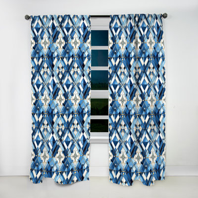 Rideau obscurcissant géométrique abstrait bleu et blanc Vintage - 1 panneaux