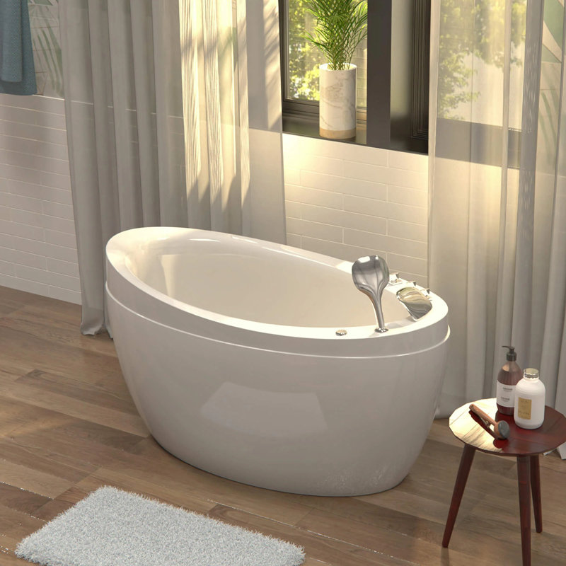 Japanese 59'' x 31'' Freestanding Whirlpool Water Jetted Air Bubble Bathtub with Faucet