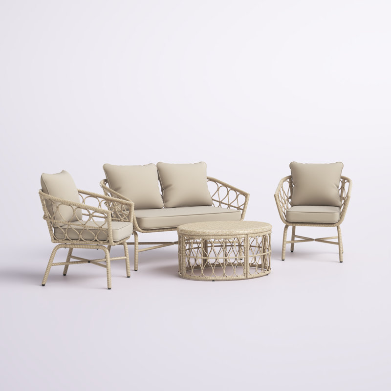 Raynette Wicker 4 - Person Patio Conversation Set with Cushions
