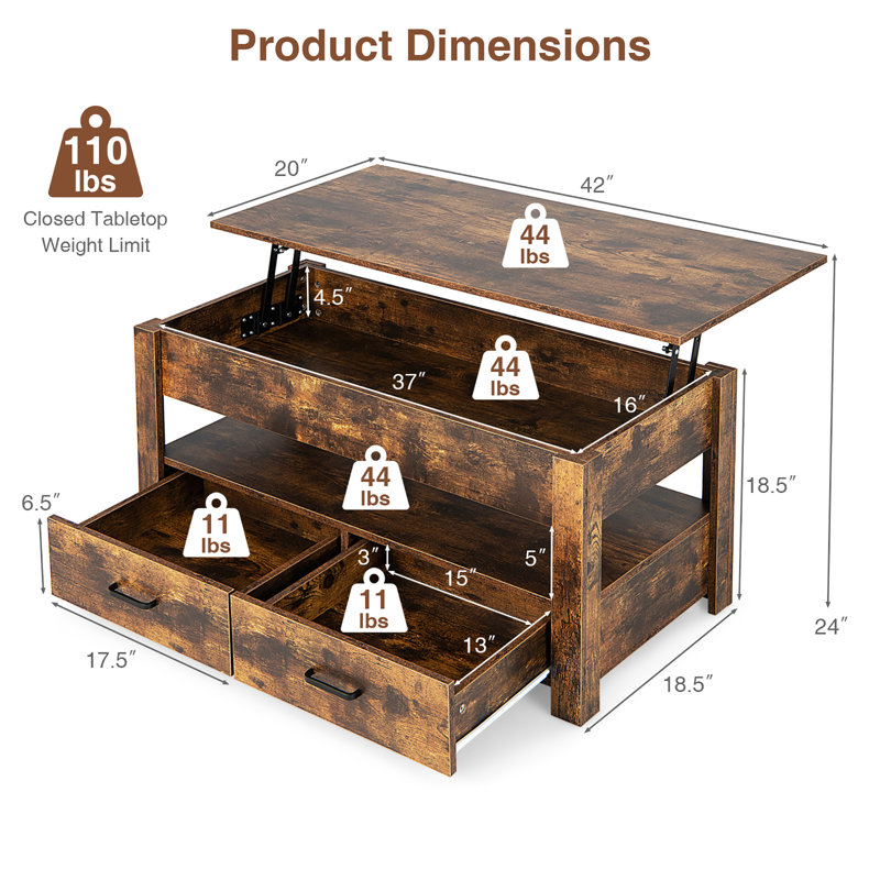 Table basse extensible à 4 pieds avec rangement Khaleesi