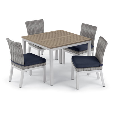 Argento 5-Piece 39" Dining Table & Side Chair Set Powder Coated Aluminum