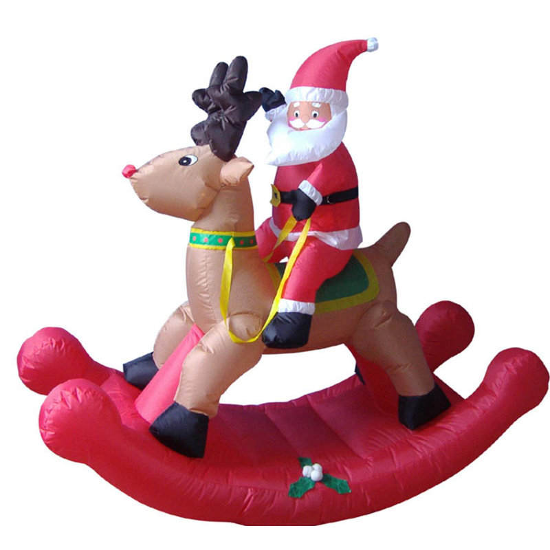 Décoration de jardin d'extérieur gonflable rouge 4,75 pi avec renne à bascule et père Noël