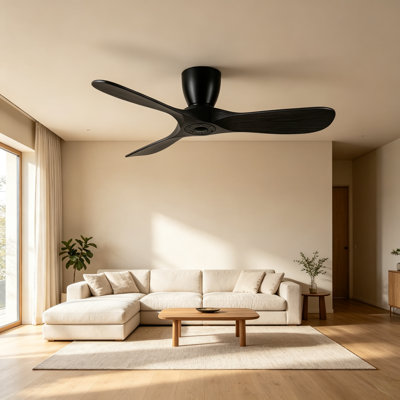 42 Inch Low Profile Ceiling Fan Without Light, Flush Mount Ceiling Fan with Solid Wood Blades, Quiet Reversible DC Motor, Remote Control 6 Speeds & Timer for Bedroom Living Room